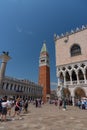 VENICE, ITALY Ã¢â¬â MAY 23, 2017: Piazza San Marco with the Basilica of Saint Mark, the bell tower of St Mark`s Campanile Royalty Free Stock Photo